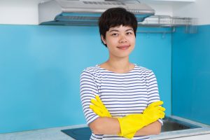 maid with a backdrop